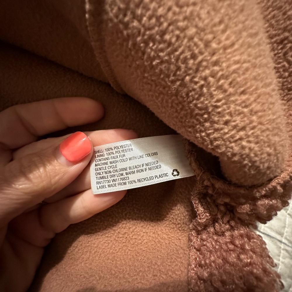 JoyLab Womens Sherpa Quarter Zip Pullover Rust Brown Faux Fur Fleece Jacket S - Picture 5 of 6